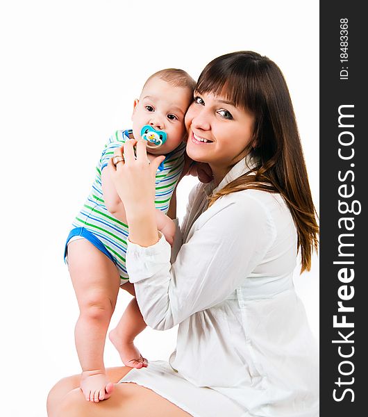 Pretty young women with her son isolated