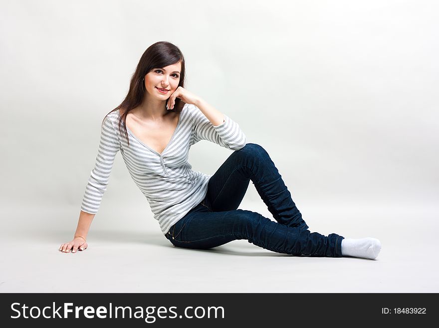 Girl On A Gray Background