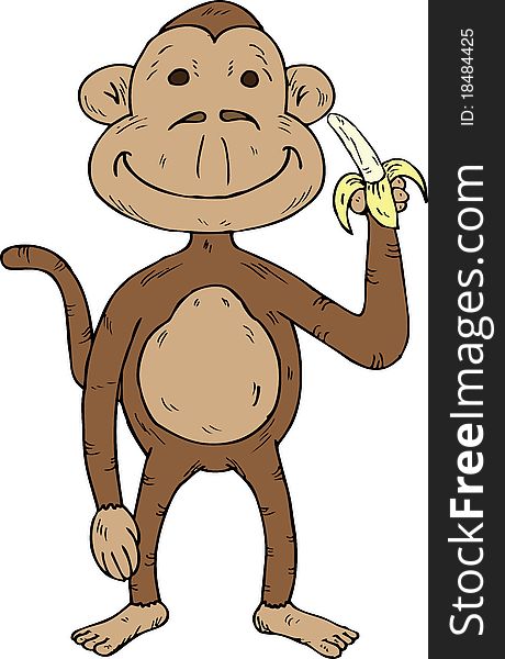 Cartoon Monkey With A Banana