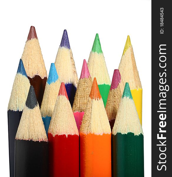 Eleven colored pencils on white background. Isolated. Eleven colored pencils on white background. Isolated.