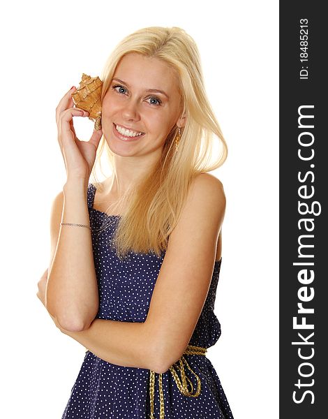 Happy Young Lady Holding A Shell