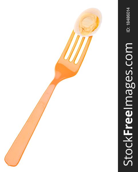 Sliced Hard Boiled Quail Egg on Fork