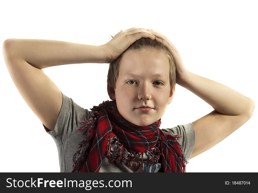 Portrait of a teenager on a white background isolated