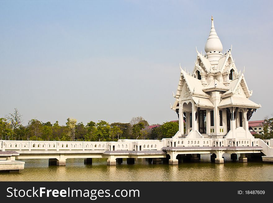 White pavilion on central water