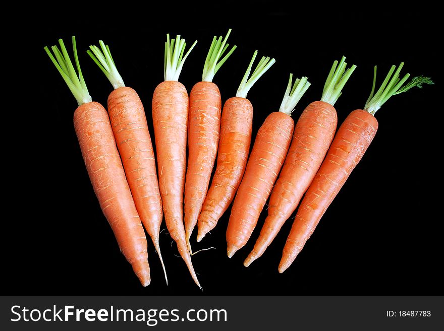 Fresh ripe carrot isolated over black background. Fresh ripe carrot isolated over black background