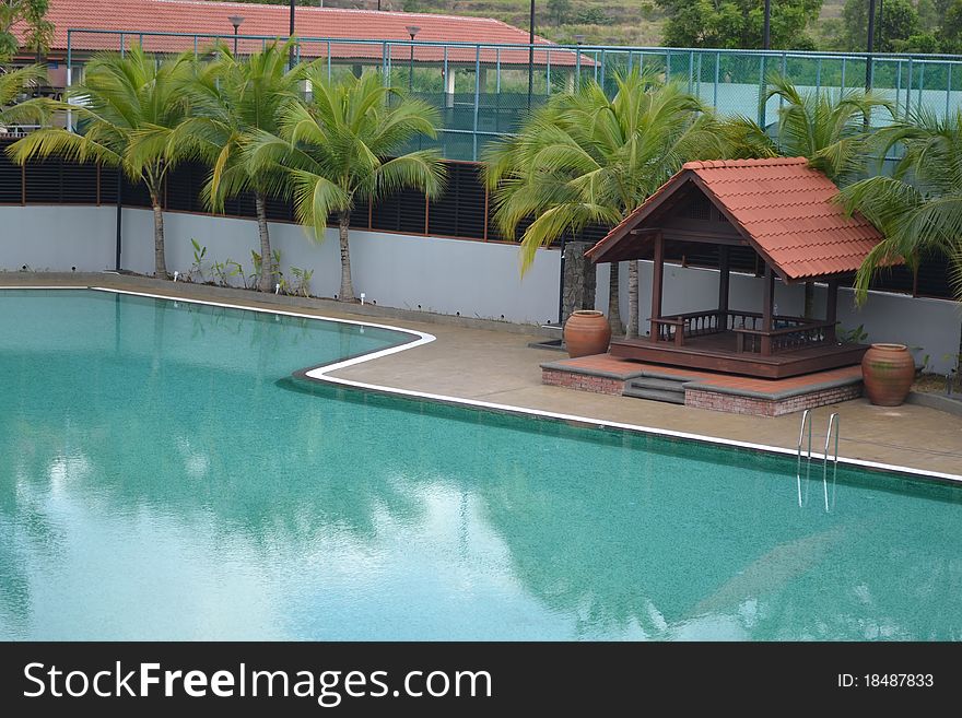 Swimming Pool with coconut tree at Putrajaya
