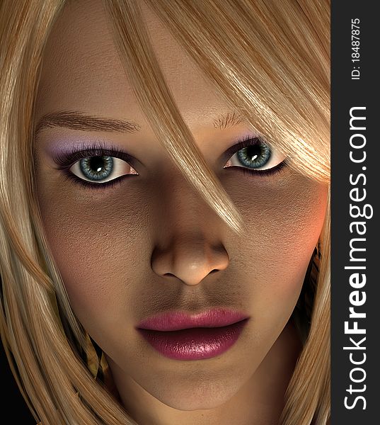 3D Rendering Portrait young woman with blonde hair