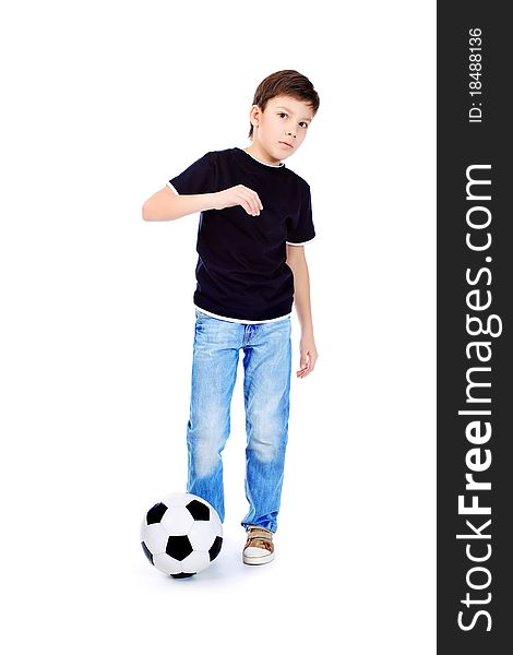 Portrait of a boy with a ball. Isolated over white background. Portrait of a boy with a ball. Isolated over white background.