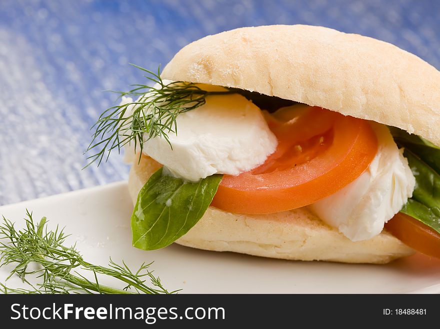 Photo of delicious tomatoe and mozzarella sandwich. Photo of delicious tomatoe and mozzarella sandwich