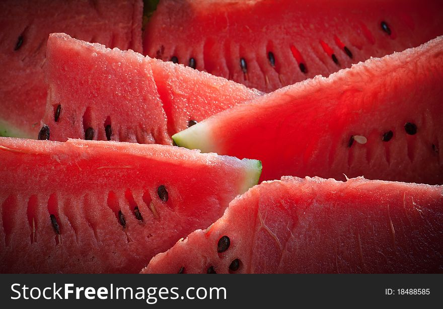 Arranged slices of watermelon