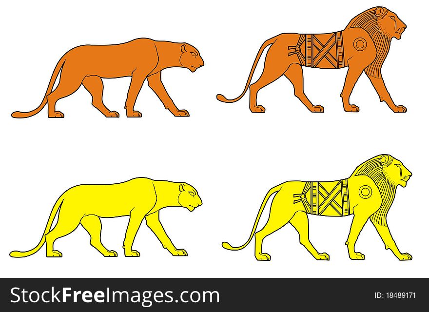 The illustration of lions in Egypt
