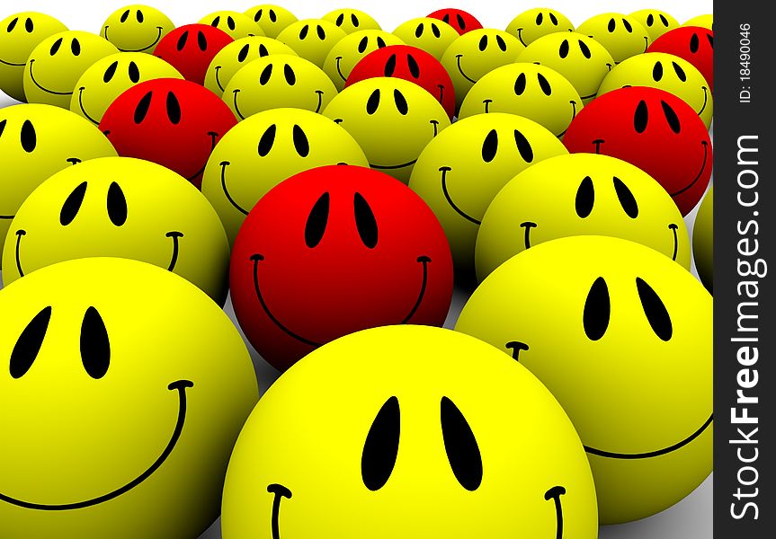3D group of yellow and red smiles. 3D group of yellow and red smiles