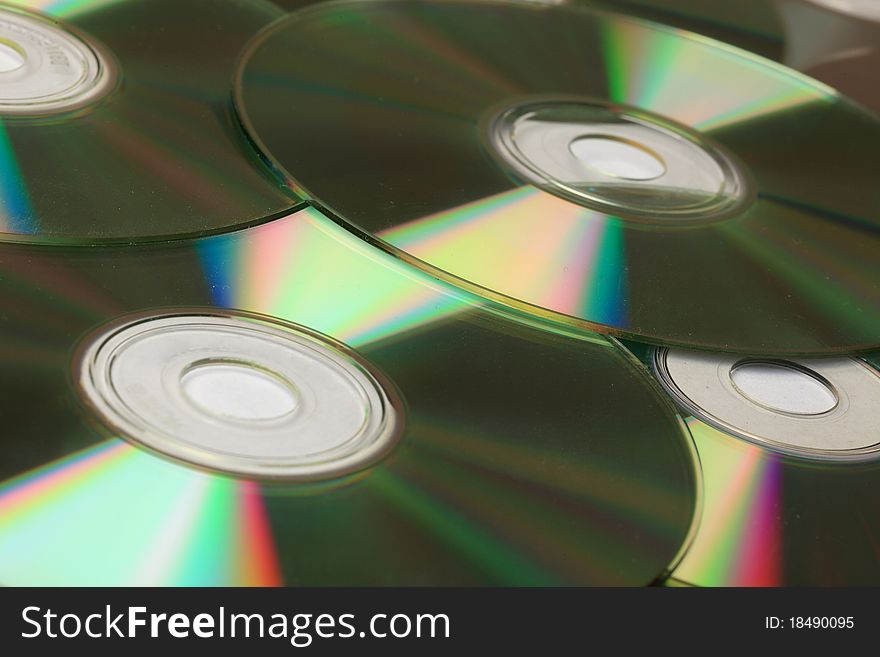 Closeup view of many CD's