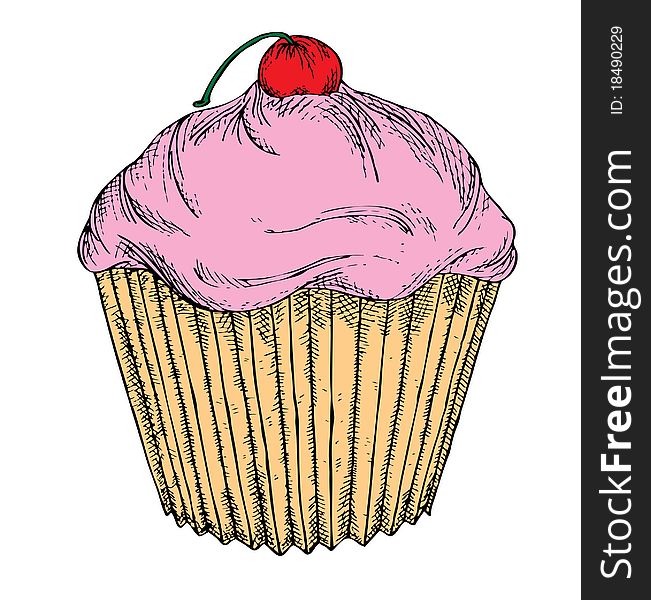 Hand drawn illustration of a cupcake