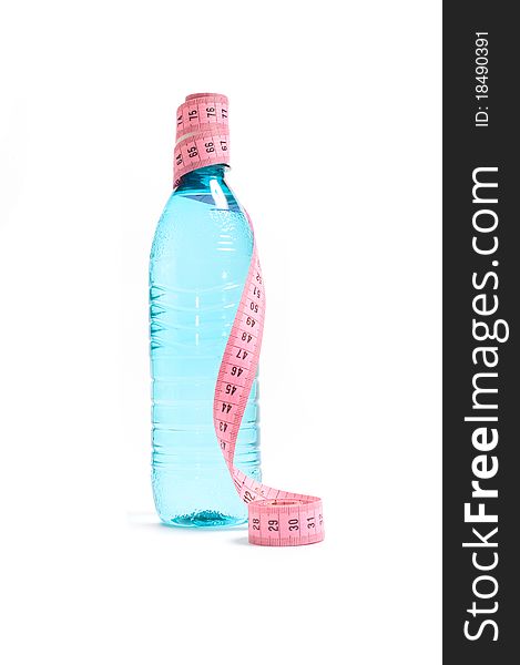 Water Bottle and Measuring Tape Health and Fitness Concept