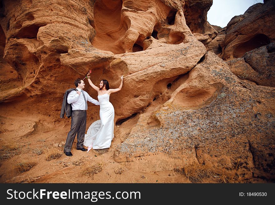 Bride and groom on the mountain. Bride and groom on the mountain