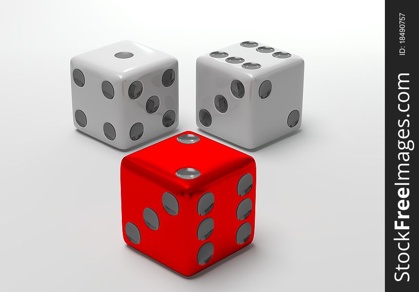 Falling red dices on a white background 3d render. Falling red dices on a white background 3d render