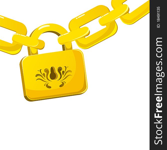 Background with padlock connecting gold chains. Background with padlock connecting gold chains
