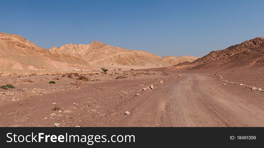 Tourist trail in the rocky desert in the Middle East