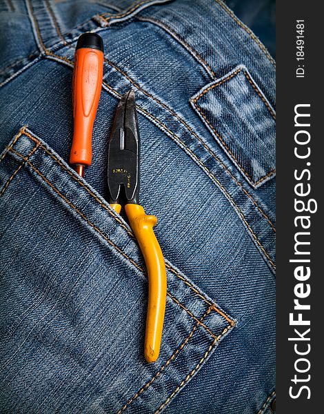 Screwdriver pliers in the pocket. Screwdriver pliers in the pocket