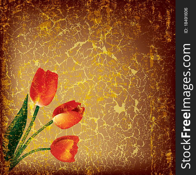 Abstract grunge illustration with tulip on brown background. Abstract grunge illustration with tulip on brown background