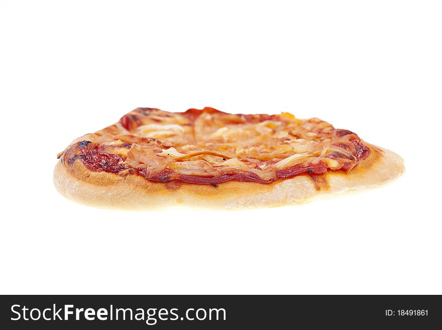 One small pizza, isolated on white