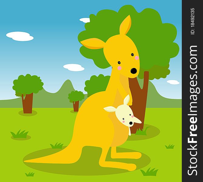 Illustration of kangaroo and its baby
