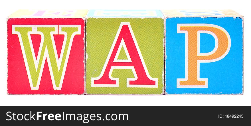 Abbreviations WAP, from color blocks, isolated on white.