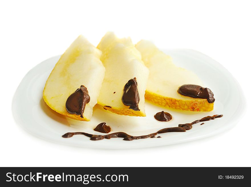 Melon s dessert with chocolate sauce