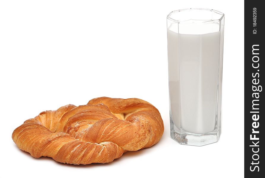 Breakfast glass of milk and bread