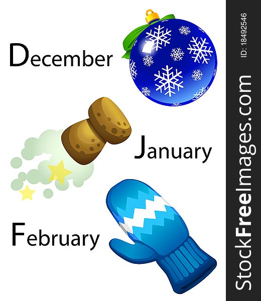 Typical objects of winter calendar. Typical objects of winter calendar