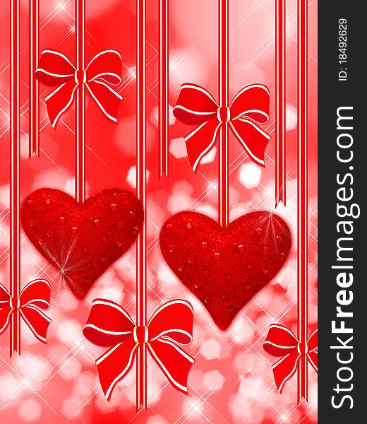 Abstact background of two red hanging hearts. Abstact background of two red hanging hearts