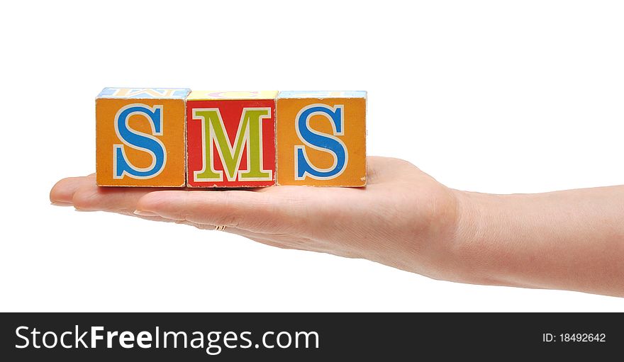 Abbreviations SMS, from color blocks on women hand