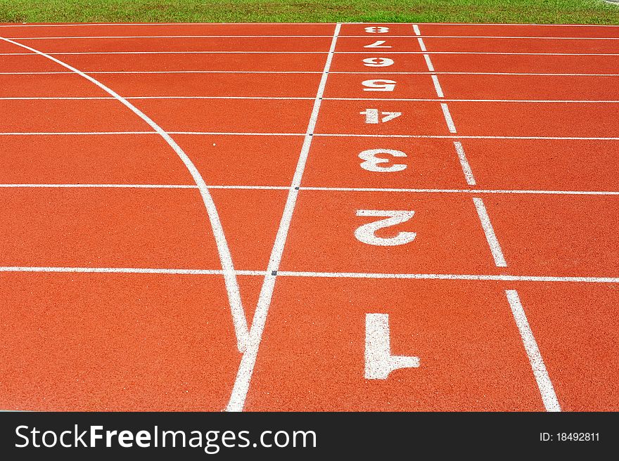 Running Track In The Stadium With Lane Numbers