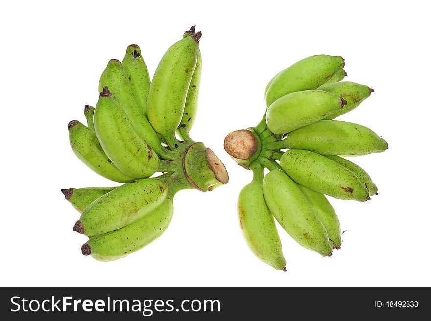 Two Hands Of Green Banana Isolated On White Background. Two Hands Of Green Banana Isolated On White Background