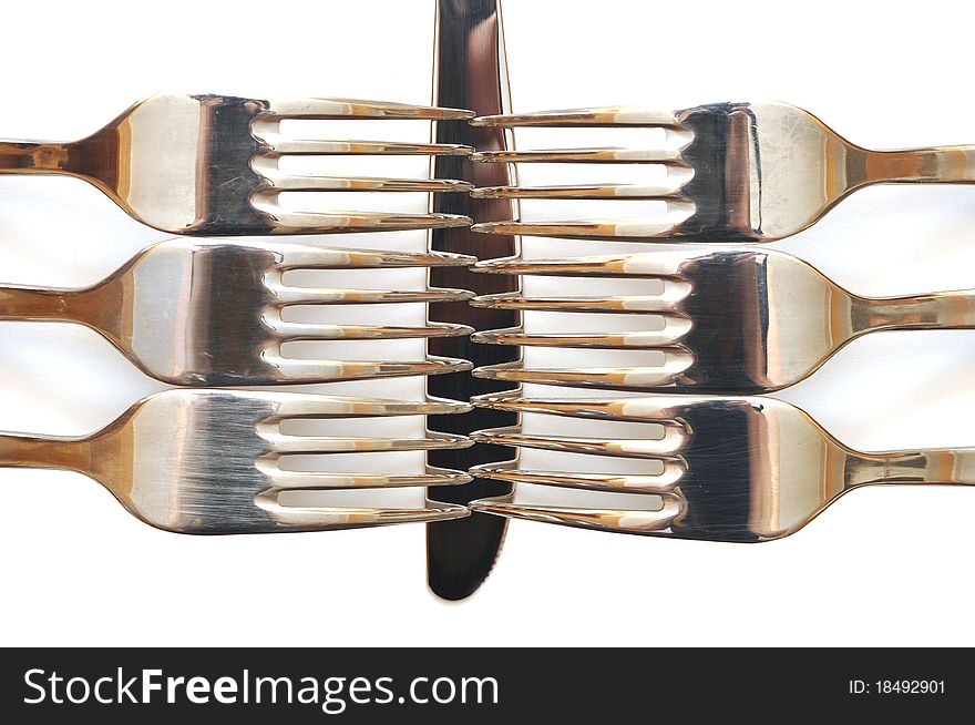Close up of a knife and forks. Close up of a knife and forks
