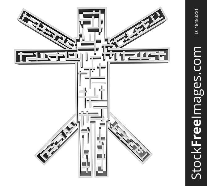 Maze in the shape of Vitruvian Man