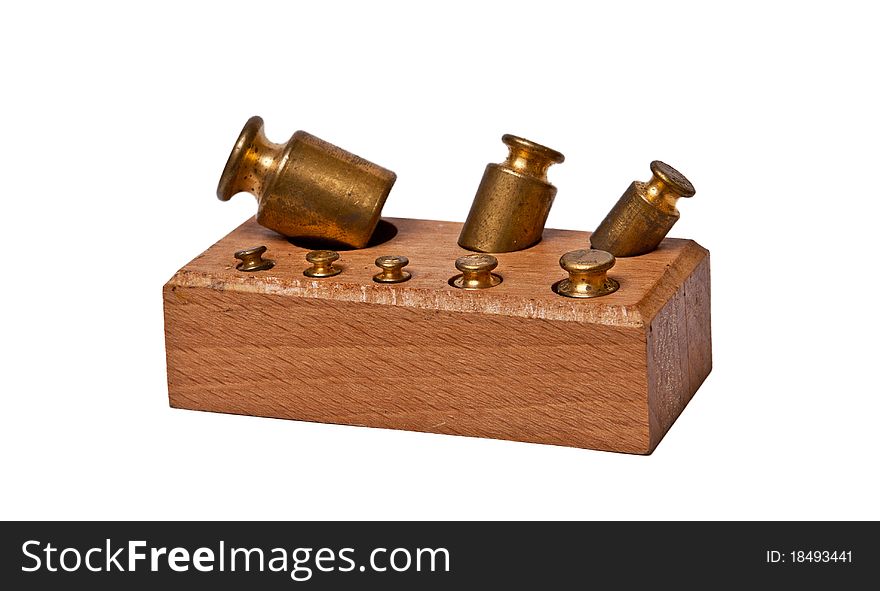 Small wooden box of weights