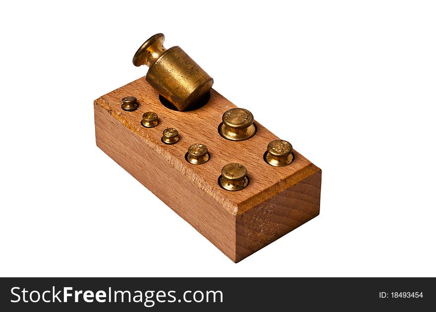 Small wooden box of weights