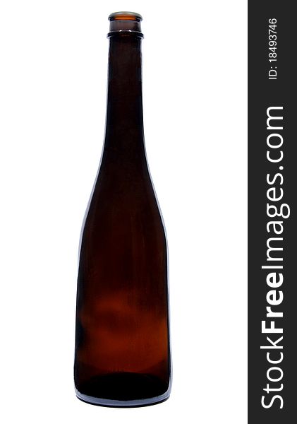 A Brown Glass Empty Beer Bottle on a White Background. A Brown Glass Empty Beer Bottle on a White Background