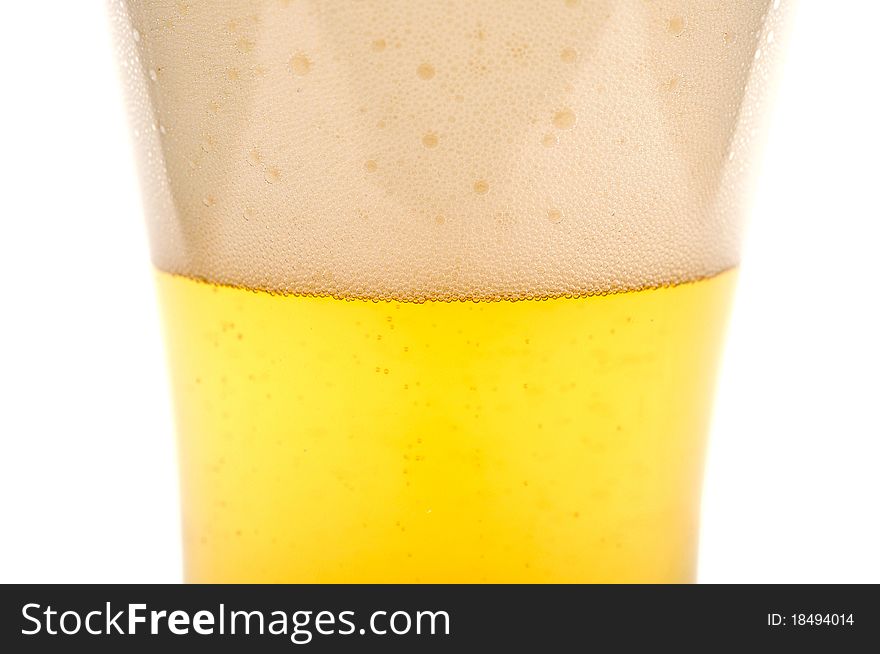 Close up of beer bubbles on white