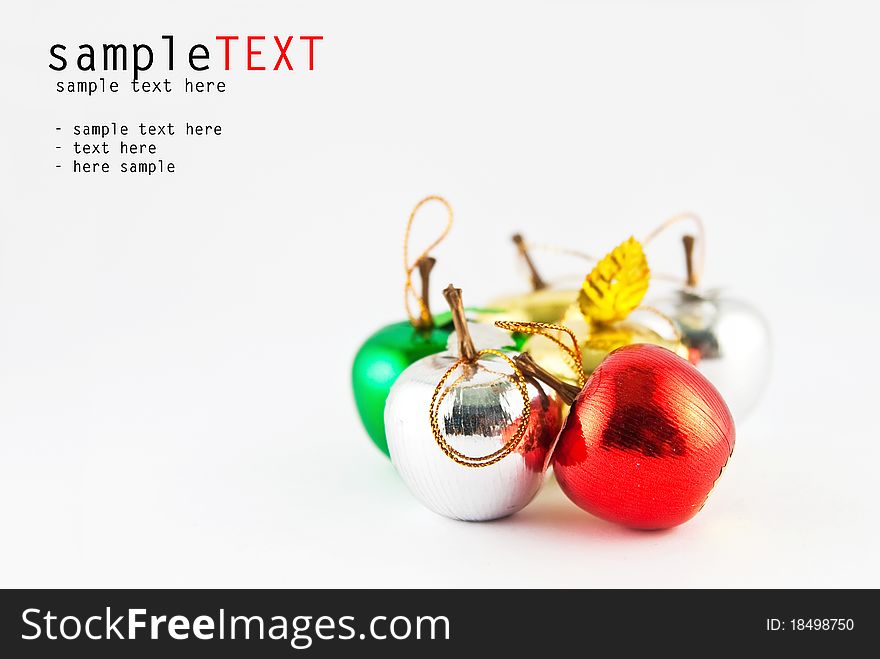 Plastic fruit isolated on white background, can be used for christmas tree
