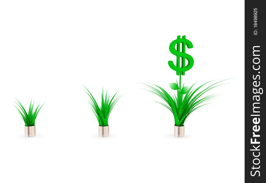 Dollar plants. Earnings growth concept.Isolated on white.
