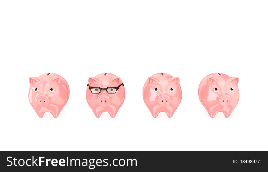 Piggy banks. Smart bank concept. Isolated on white
