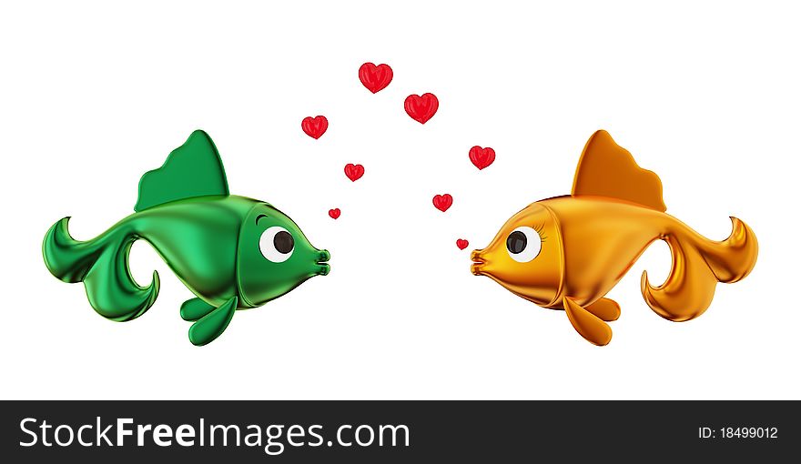 Loving couple of fishes. Isolated on white.