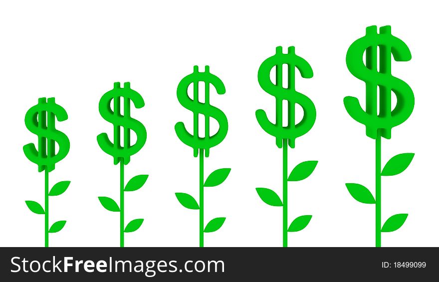 Dollar plants. Earnings growth concept.Isolated on white.