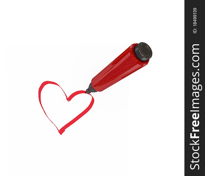 Red marker pen drawing a heart. Isolated on white.