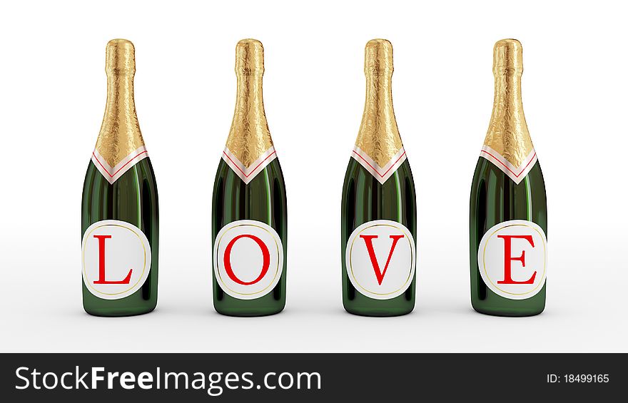 Valentine's champagne concept. Isolated on white background. Valentine's champagne concept. Isolated on white background.