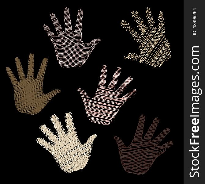 Six Line Art Vector Illustrations of Human Hands. Six Line Art Vector Illustrations of Human Hands