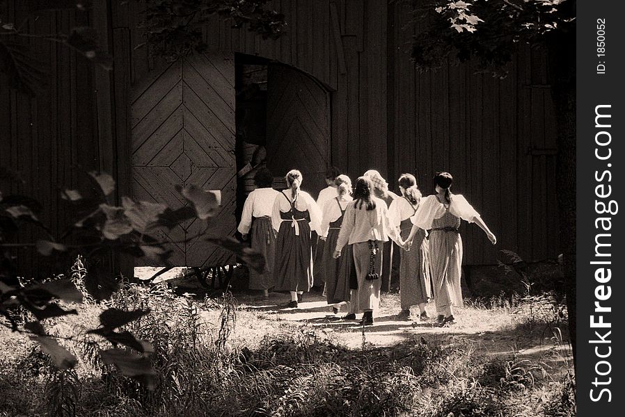 Girls in traditional costume finland